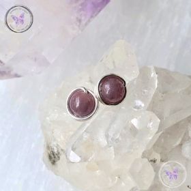 Ruby Silver Wire Wrap Stud Earrings